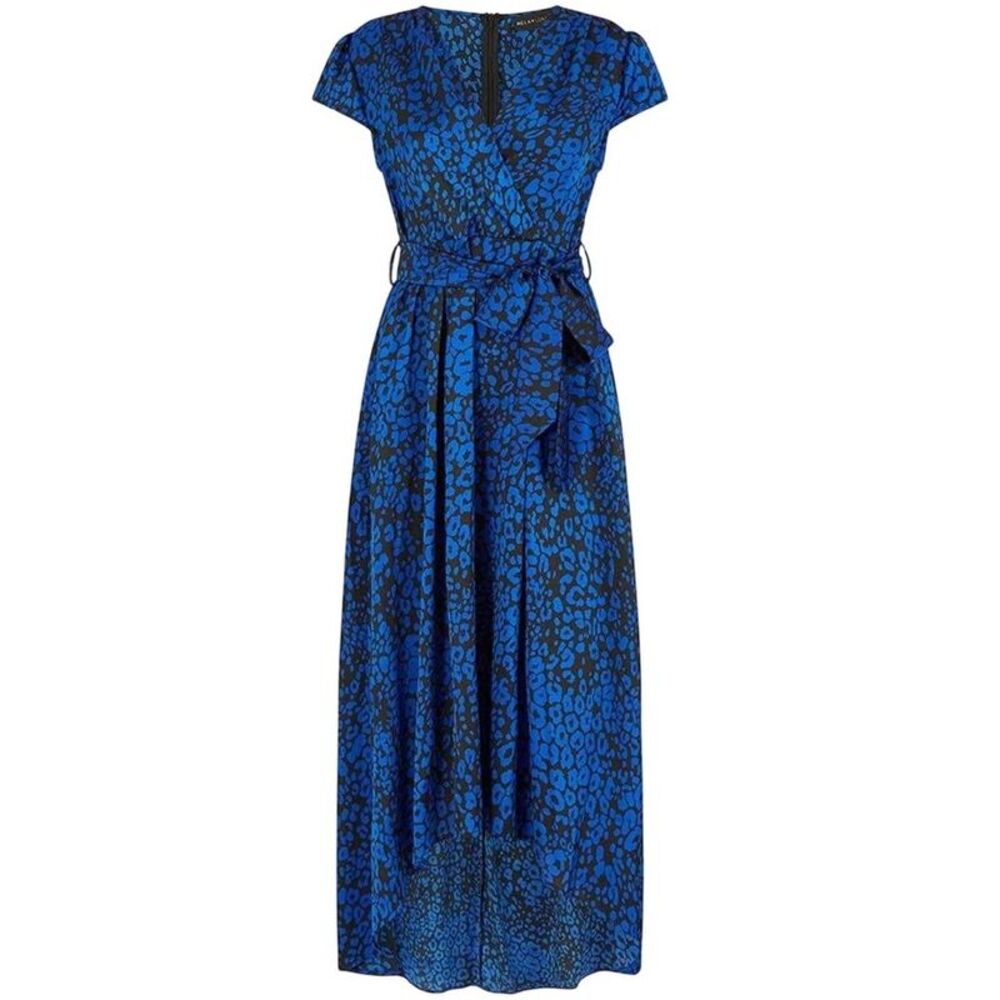 Yumi Womens/Ladies Leopard Print Capped Sleeved Wrap Dress / Blue